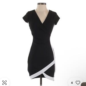 Almost Famous black with White Stripe Cocktail Midi Dress